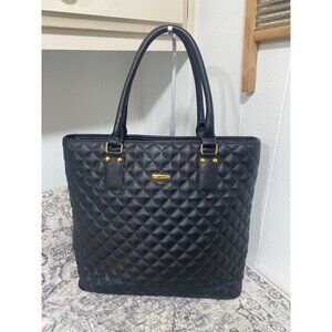 ST JOHN Diamond Quilted Leather Large Tote Bag in Black